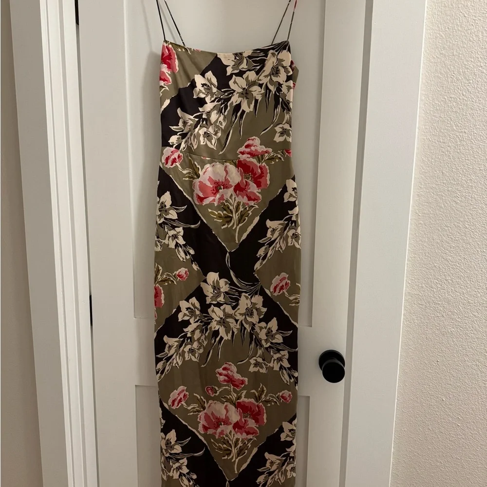 Reformation Slip Maxi Dress in Olive and Black - Picture 6 of 8